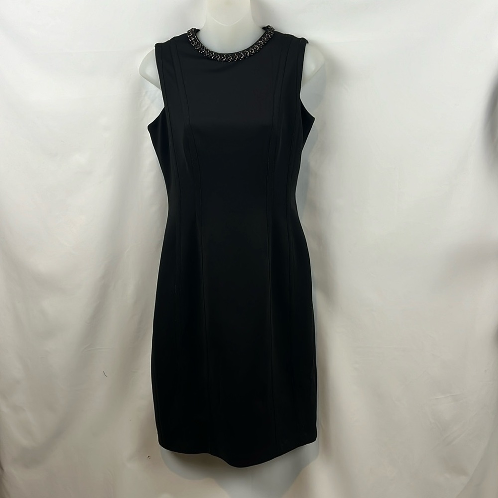 Karl Lagerfeld Paris Sleeveless Black A-Line Dress with Chain Detail Size 4